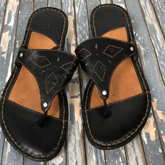 Born Shoes - Born Leather Diamond Triangle Slip On Brown Thong Summer Sandals